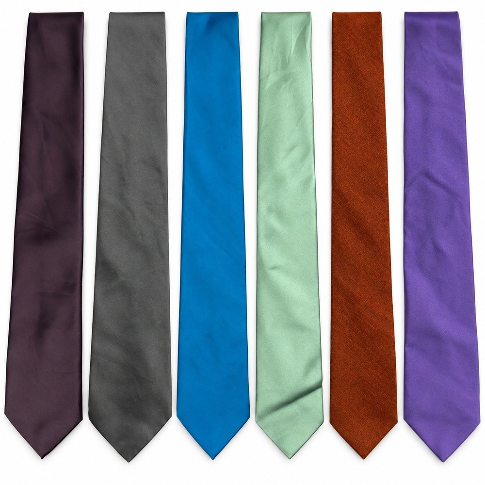 Business Casual Necktie Bundle Mens OS Multicolor Solid Textured Satin 6pc Lot